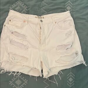 High waisted White Distressed Denim Shorts free people